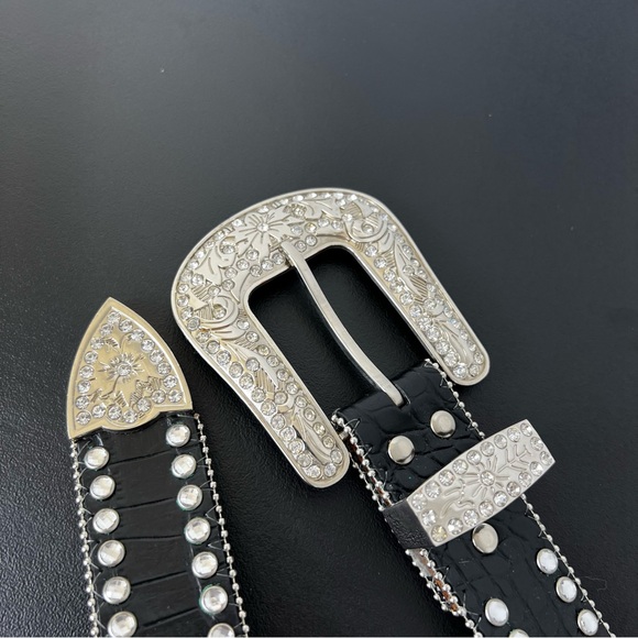 Blazin Roxx Western Womens Belt Gator Scalloped Rhinestone Black N3512001 - Picture 6 of 11